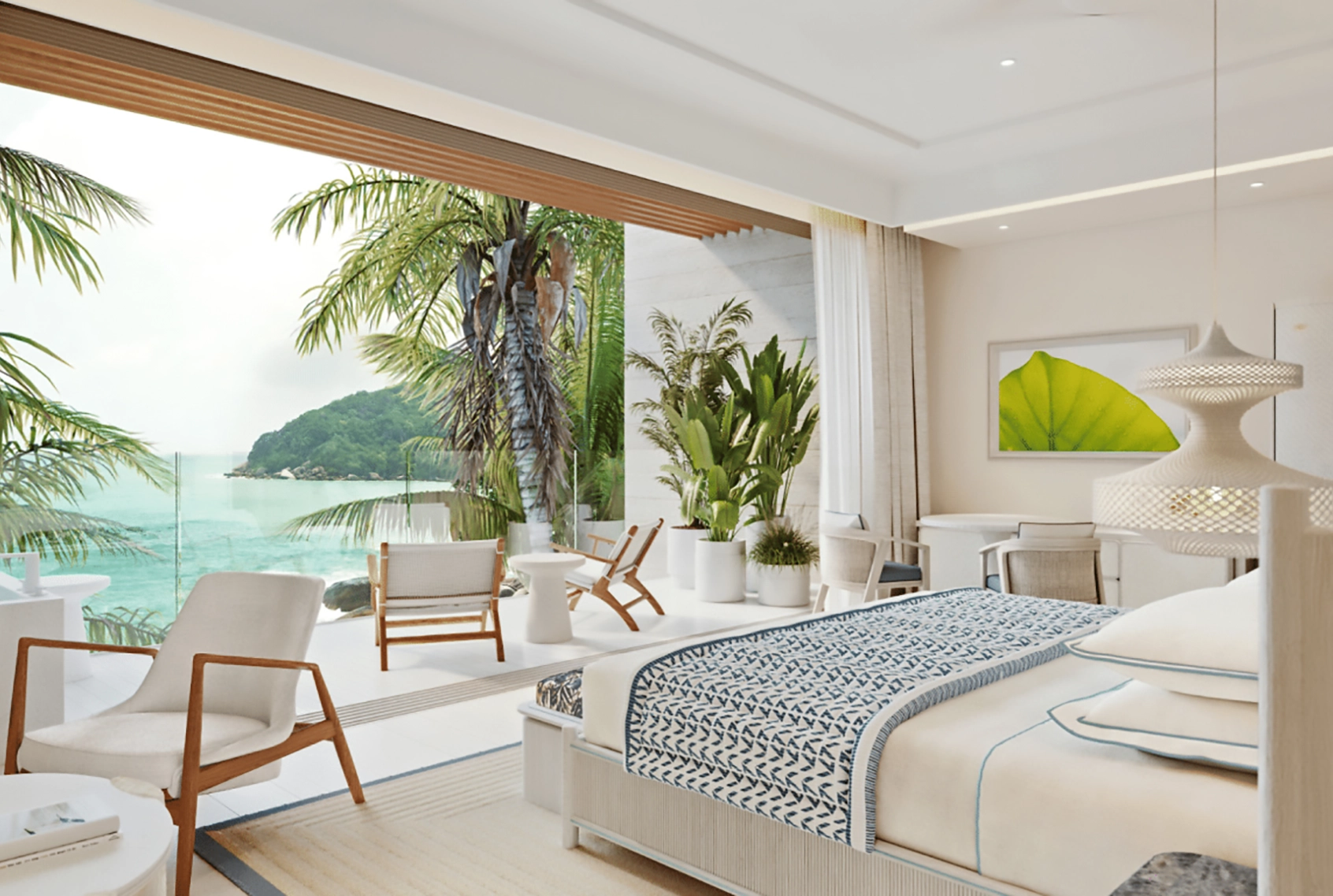 The Setai St. Marteen residence room with bedroom and balcony overlooking water